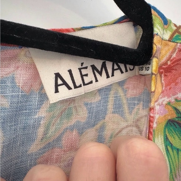 Alemais June 100% Linen Floral Blue Midi Dress - Picture 4 of 6